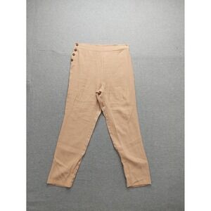 BCBGeneration Women Pants Beige Side Button Elastic Waist High Rise Logo Outdoor